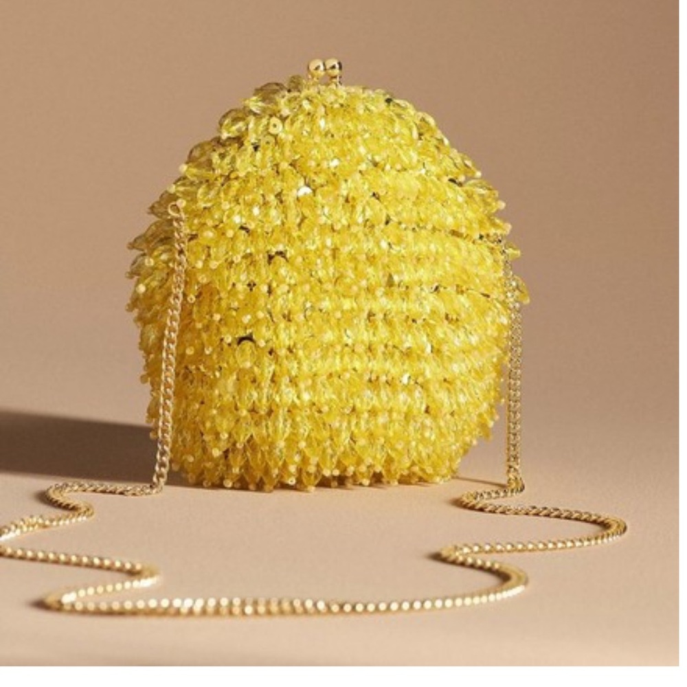 Elegant Yellow Beaded Evening Bag